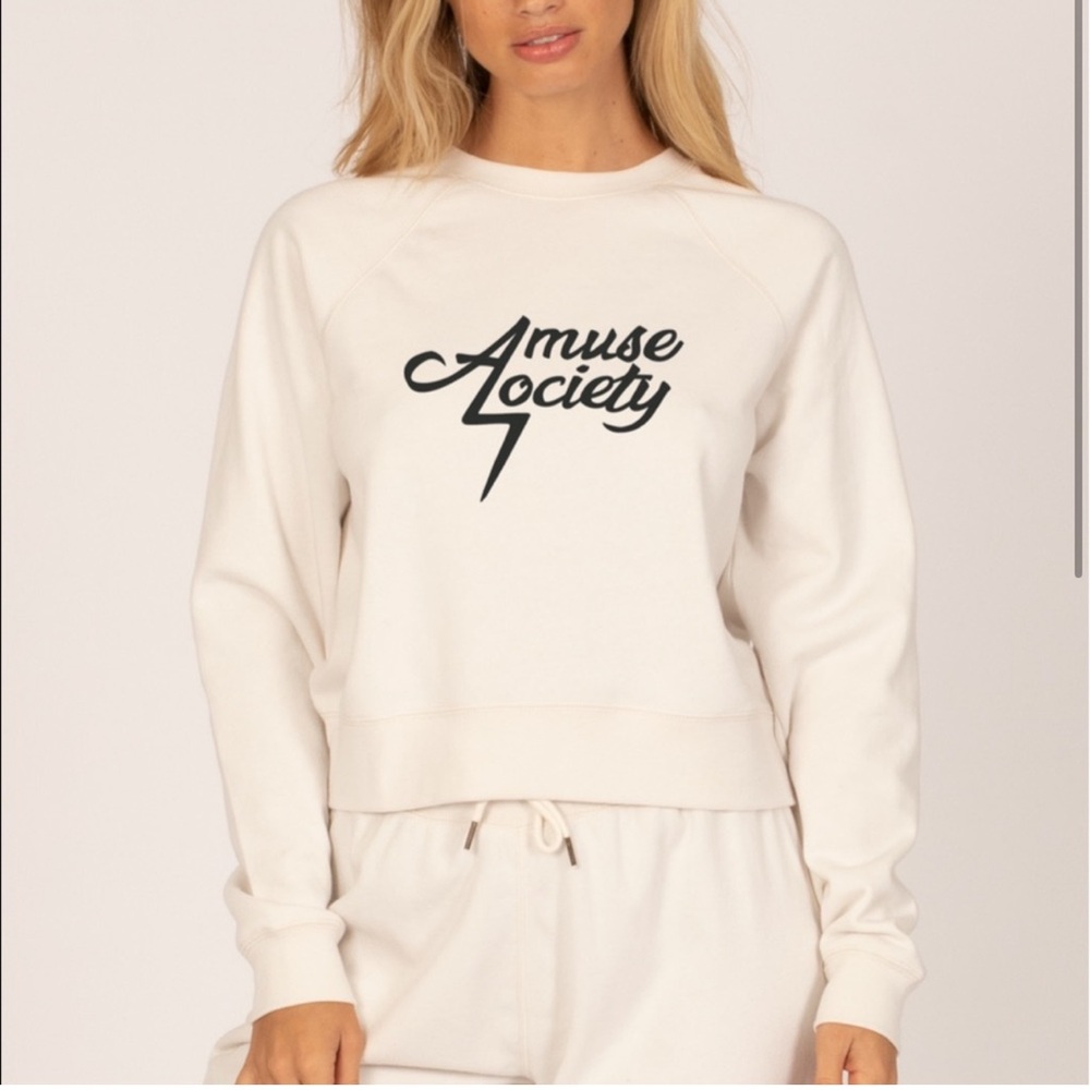 Revolve Amuse Society Off-White Logo Sweatshirt NWT S